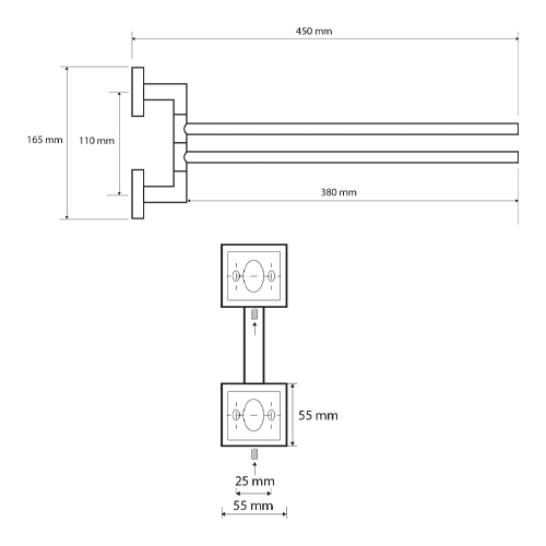 Držák ručníků dvojitý otočný, 420 mm, chrom, BETA