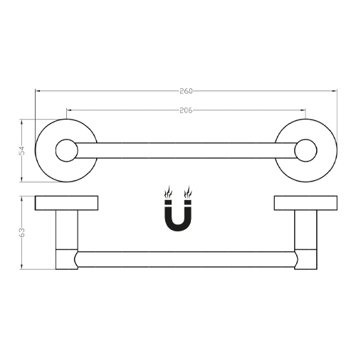 Držák ručníků magnetický 206 mm, chrom, RAWELL