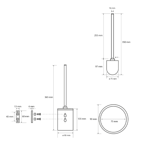 Štětka klozetová válcová na zeď, pochromovaná nerez, OMEGA