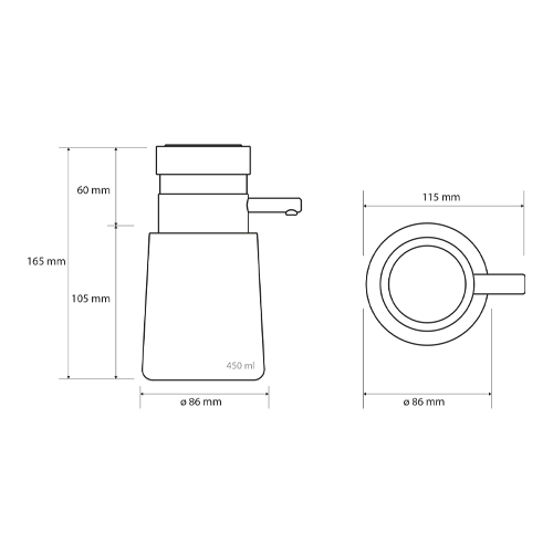 Dávkovač tekutého mýdla 450ml, celočerný
