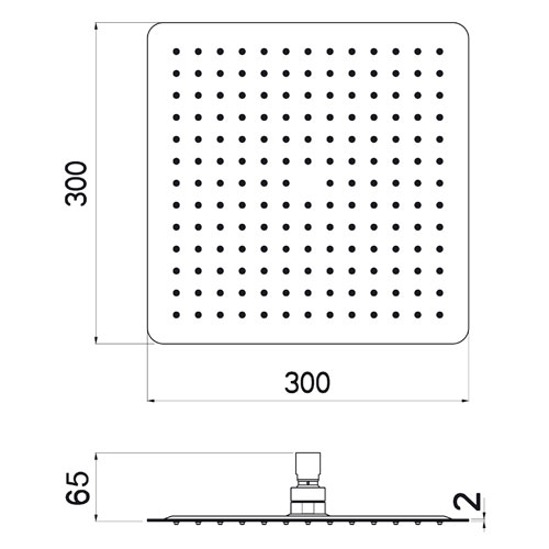 Sprcha hlavová hranatý design 300x300 mm, chrom, PIANO