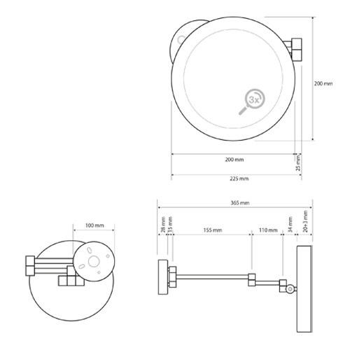Zrcátko kosmetické pr. 200 mm s LED osvětlením, IP44, Touch sensor