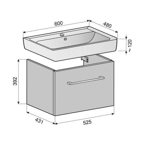 Skříňka závěsná k umyvadlu 60 cm, 1 šuplík, bílá, RENOVA PLAN