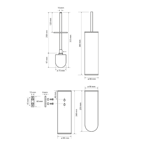 DARK WC štětka válcová  rovná 90x390