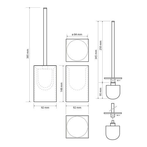 Štětka toaletní na postavení, hranatá, bílá, GAMMA