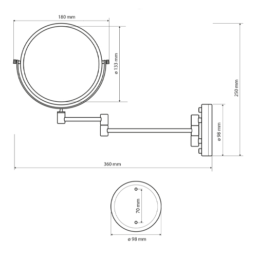 Zrcátko kosmetické pr. 133 mm oboustranné, RETRO bronz