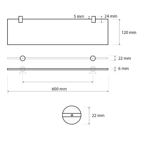 Polička skleněná 600 mm, ALFA