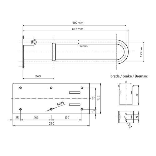Madlo krakorcové sklopné nerezové d.550mm