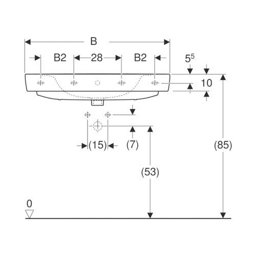 Umyvadlo 55 x 44 cm s otvorem pro baterii a přepadem, RENOVA Nr. 1 PLAN