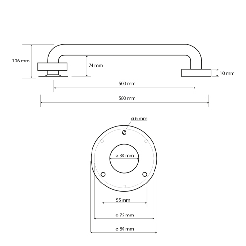 Madlo univerzální 500mm invalidní nerez