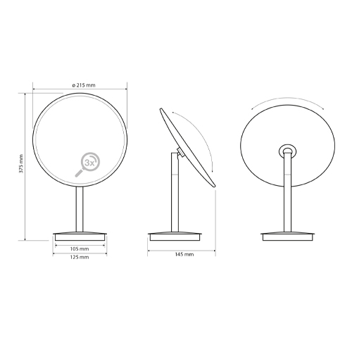 Zrcátko kosmetické 215 mm, na postavení, kulaté, bez osvětlení, plastový kryt