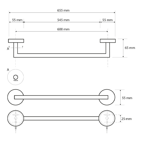 Držák ručníků 655 mm, NEO