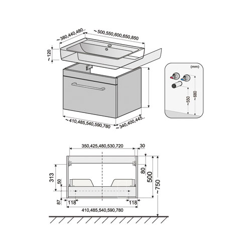 Skříňka závěsná k umyvadlu Renova Plan 85 cm, bílá