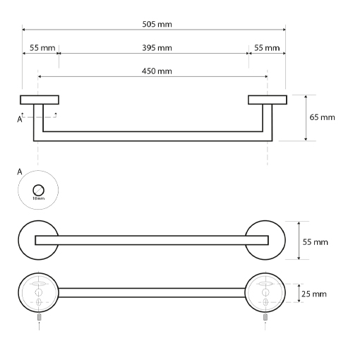 Držák ručníků 505 x 55 x 65 mm, NEO