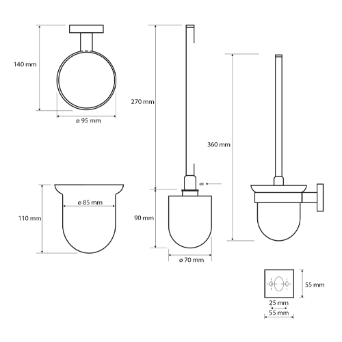 Štětka klozetová na zeď, miska sklo, BETA