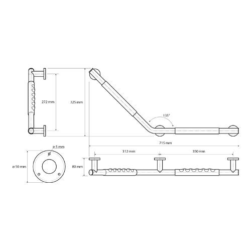 Madlo 135° - pravé, černá guma, OMEGA