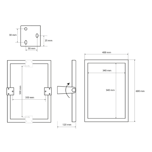 Zrcadlo vč. rámu 600 x 450 mm, sklopné invalidní, bílý smalt