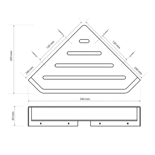 Polička do sprchy rohová, 340 x 65 x 205 mm, CYTRO