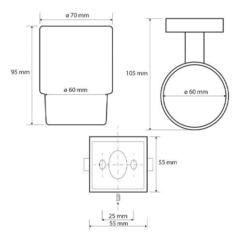 Držák sklenice 70x95x105 mm, mat, BETA