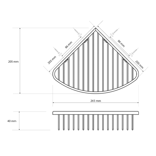 Polička do sprchy rohová 265x40x205 mm, chrom, CYTRO