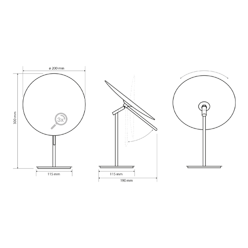 Zrcátko kosmetické pr. 180 mm jednostranné na postavení, 3x zvětšovací