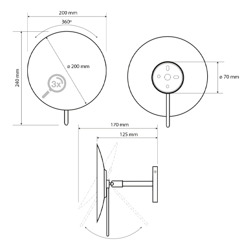 Zrcátko kosmetické nastavitelné kulaté, E MW12U