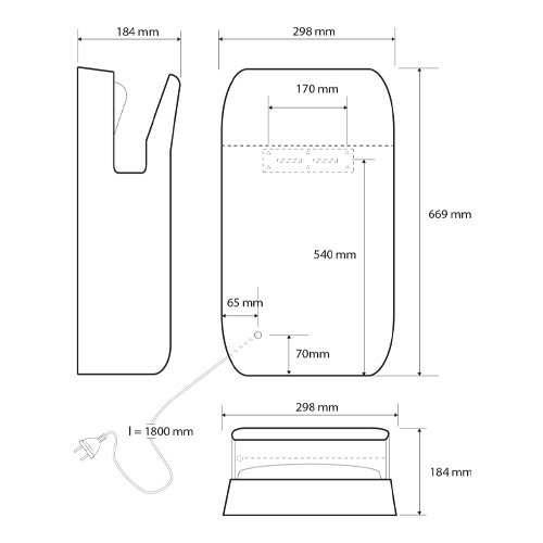 Osoušeč  rukou bezdotykový - stojanový s HEPA filtrem; bílý plast