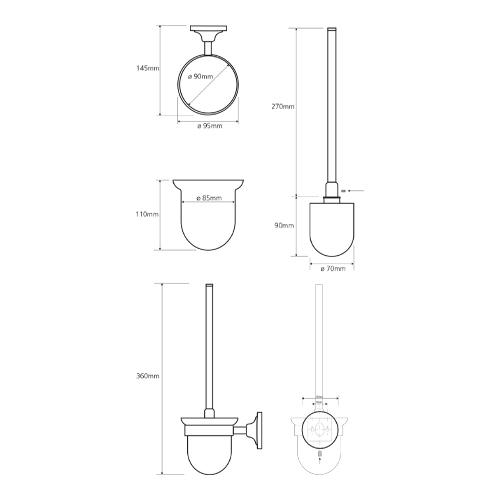 Štětka klozetová, miska sklo, bronz, RETRO 3