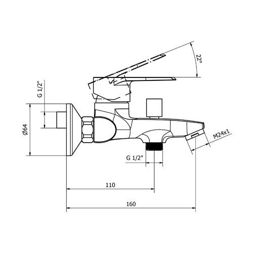 Baterie vanová nástěnná bez příslušenství, rozteč 150 mm, chrom, TRINNITY NEW