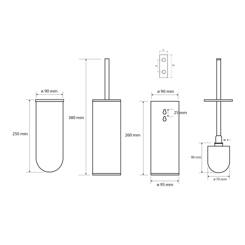 Štětka klozetová válcová rovná, bílý kartáč, OMEGA