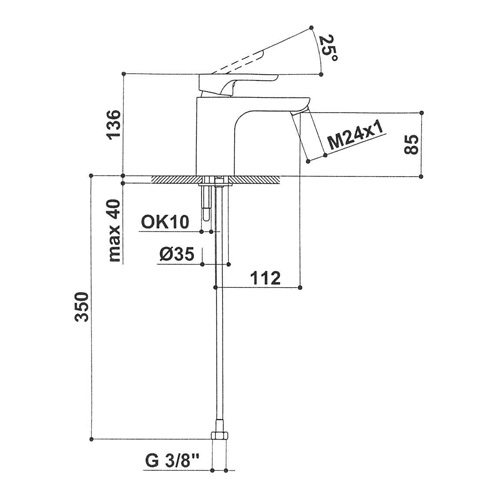 Baterie umyvadlová stojánková bez otvírání odpadu, TORINO