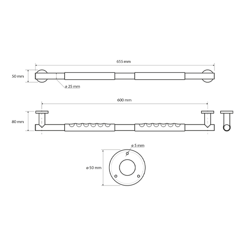 Madlo 600 mm, černá guma, OMEGA