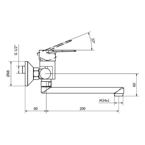 Baterie dřezová nástěnná, ploché ústí 200 mm (rozteč 100 mm), chrom, TRINNITY NEW