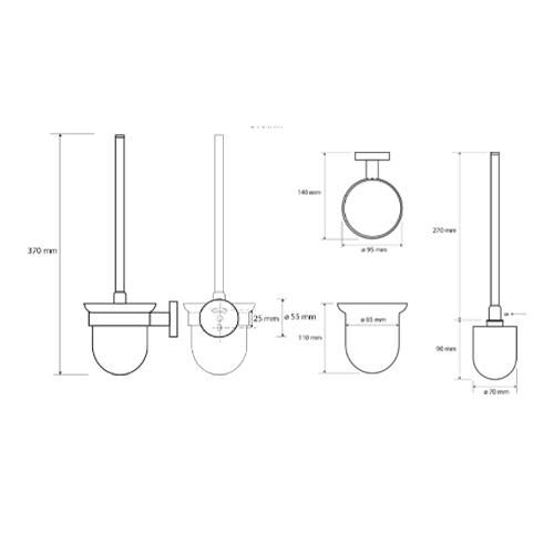 Štětka klozetová na zeď, miska sklo, bílá, OMEGA