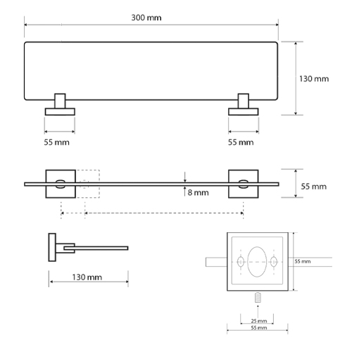 Polička skleněná 300 mm, BETA
