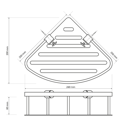 Polička rohová 260x80x200 mm, CYTRO