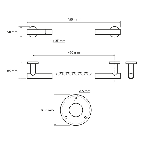 Madlo 400 mm, černá guma, OMEGA