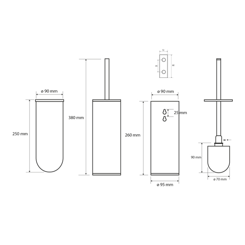 Štětka klozetová válcová rovná, černý kartáč, OMEGA