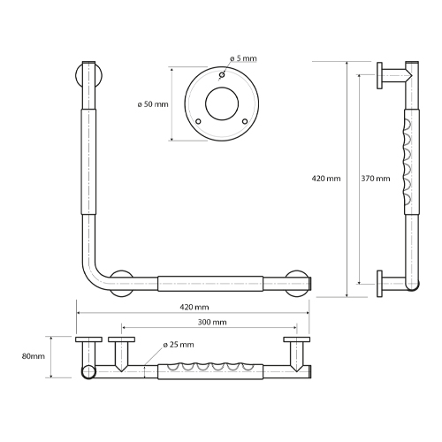 Madlo 90°, pravé, černá guma, OMEGA