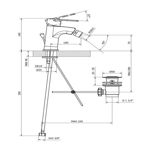 Baterie bidetová stojánková s výpustí, chrom, TRINNITY NEW