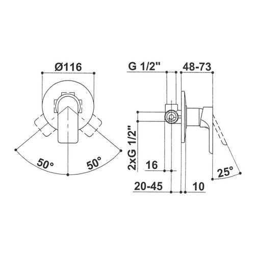 Baterie sprchová podomítková, TORINO, včetně podomítkového tělesa