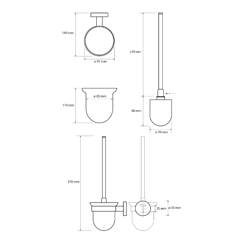 Štětka klozetová, miska, sklo, WHITE