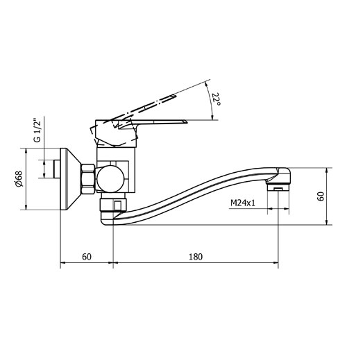 Baterie dřezová nástěnná, ploché S-ústí 180 mm (rozteč 100 mm), chrom, TRINNITY NEW