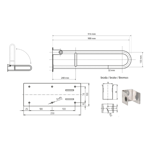 Úchyt sklopný ve tvaru U 900 mm, bílé, HELP