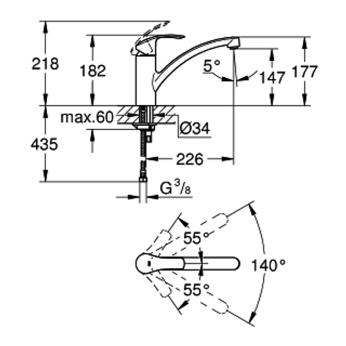Baterie dřezová páková stojánková, DN 15, chrom, EUROSMART