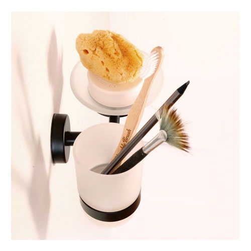 Držák kartáčků a mýdlenka, nerez/sklo, povrch černý matný
(SLZD 17N)