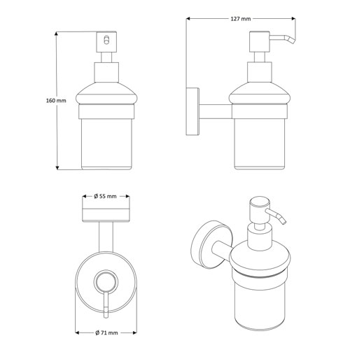 Dávkovač tekutého mýdla, nerez/sklo, povrch lesklý
(SLZD 14)