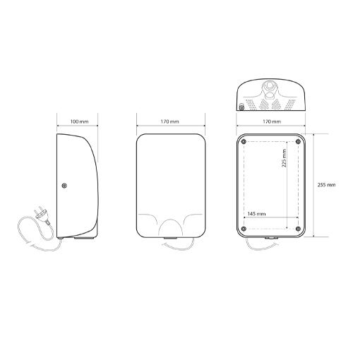 Osoušeč  rukou bezdotykový 1000 W, LED light, černý 170 x 255 x 100 mm