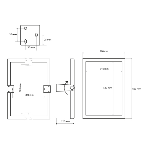 Zrcadlo P8 nerez lesklý 600 x 450 mm, sklopné