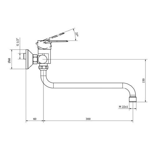 Baterie dřezová nástěnná, kulaté ústí 300 mm (rozteč 150 mm), chrom, TRINNITY NEW